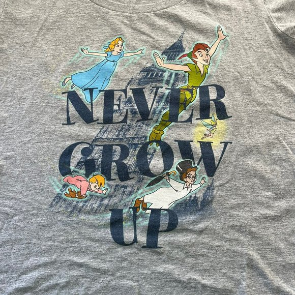Disney Stores Peter Pan T-shirt Gray XL Never Grow Up Scoop Neck Short Sleeve - Picture 5 of 5